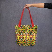 Lade das Bild in den Galerie-Viewer, Tasche &quot;Indian Spirit&quot; mit roten Henkeln aus Baumwolle. Eine geräumige und trendige Tragetasche (38,1cm x 38,1cm), die dir hilft, alles Wichtige mit dir herumzutragen. Die Muster der Taschen sind aus Orignalbildern von Ro Jimeno (Soulful Art by Jimeno) zusammengestellt. Es sind diverse Varianten verfügbar.
